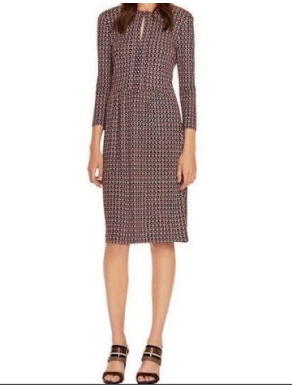 Tory Burch Silk Geometric Printed Keyhole Interlock Dress